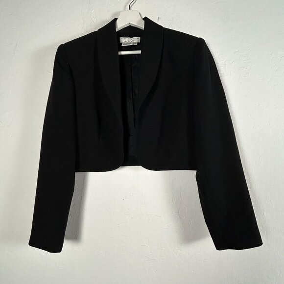 Andrea Polizzi For Rex Lester Womens Black Crop Blazer Jacket Medium Shaw Collar - Picture 1 of 6